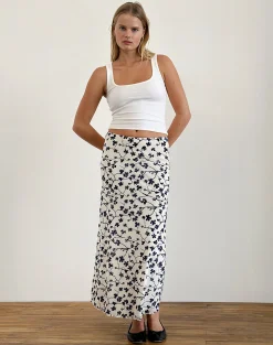 Motel Rocks Printed Skirts | Maxi Skirts-Latika Skirt in Grunge Floral Flock Cream