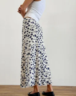Motel Rocks Printed Skirts | Maxi Skirts-Latika Skirt in Grunge Floral Flock Cream