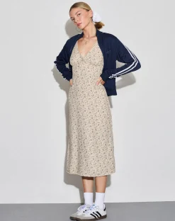 Motel Rocks Midi Dresses-Lavisha Midi Dress in Antique Blue and Ivory Floral antiqueblueandivoryfloral