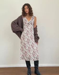 Motel Rocks Printed Dresses | Day Dresses-Lavisha Midi Dress in Vintage Bloom Ivory vintagebloomivory