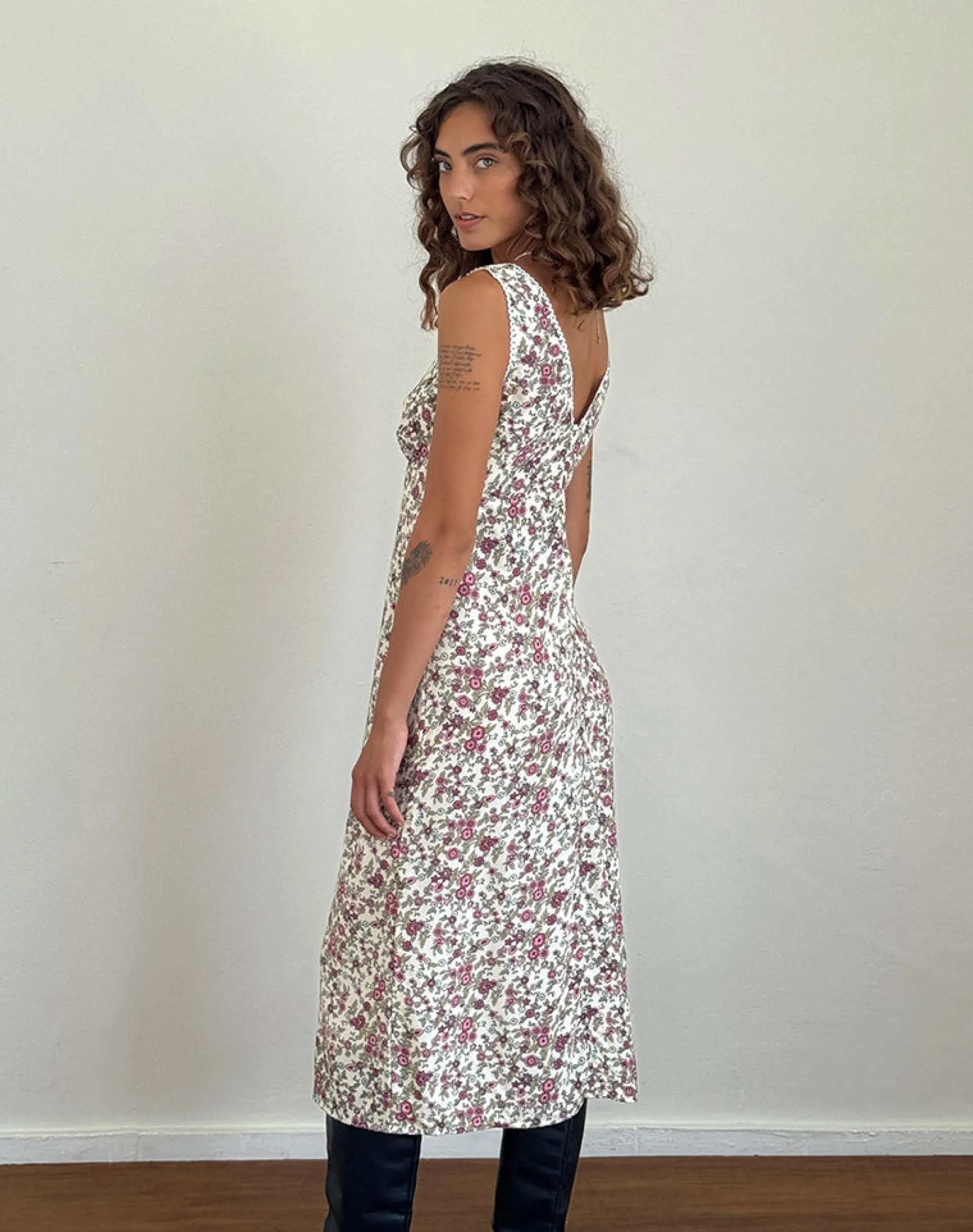 Motel Rocks Printed Dresses | Day Dresses-Lavisha Midi Dress in Vintage Bloom Ivory vintagebloomivory
