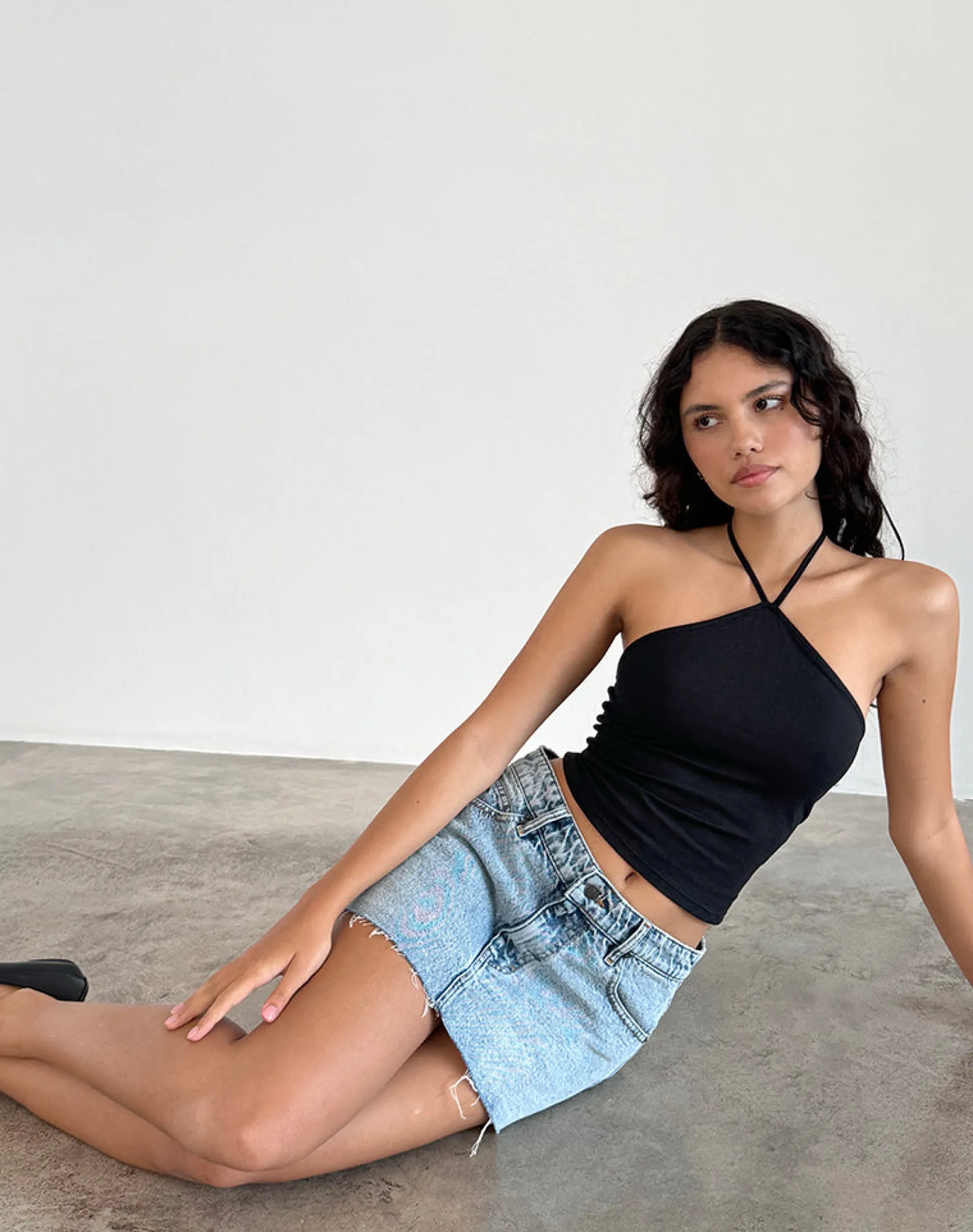 Motel Rocks Basics | Basic Tops-Layti Halterneck Basic Top in Black