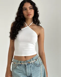 Motel Rocks Basic Tops | Halterneck Tops-Layti Halterneck Top in Off White OffWhite