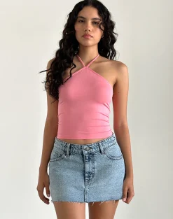 Motel Rocks Basic Tops | Halterneck Tops-Layti Halterneck Top in Pink