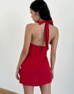 Motel Rocks Party Dresses | Mini Dresses-Leana Mini Dress in Private Slub Adrenaline Red PrivateSlubAdrenalineRed
