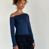 Motel Rocks Basics | Basic Tops-Ledez Asym Slouchy Top in Navy Tissue NavyTissue