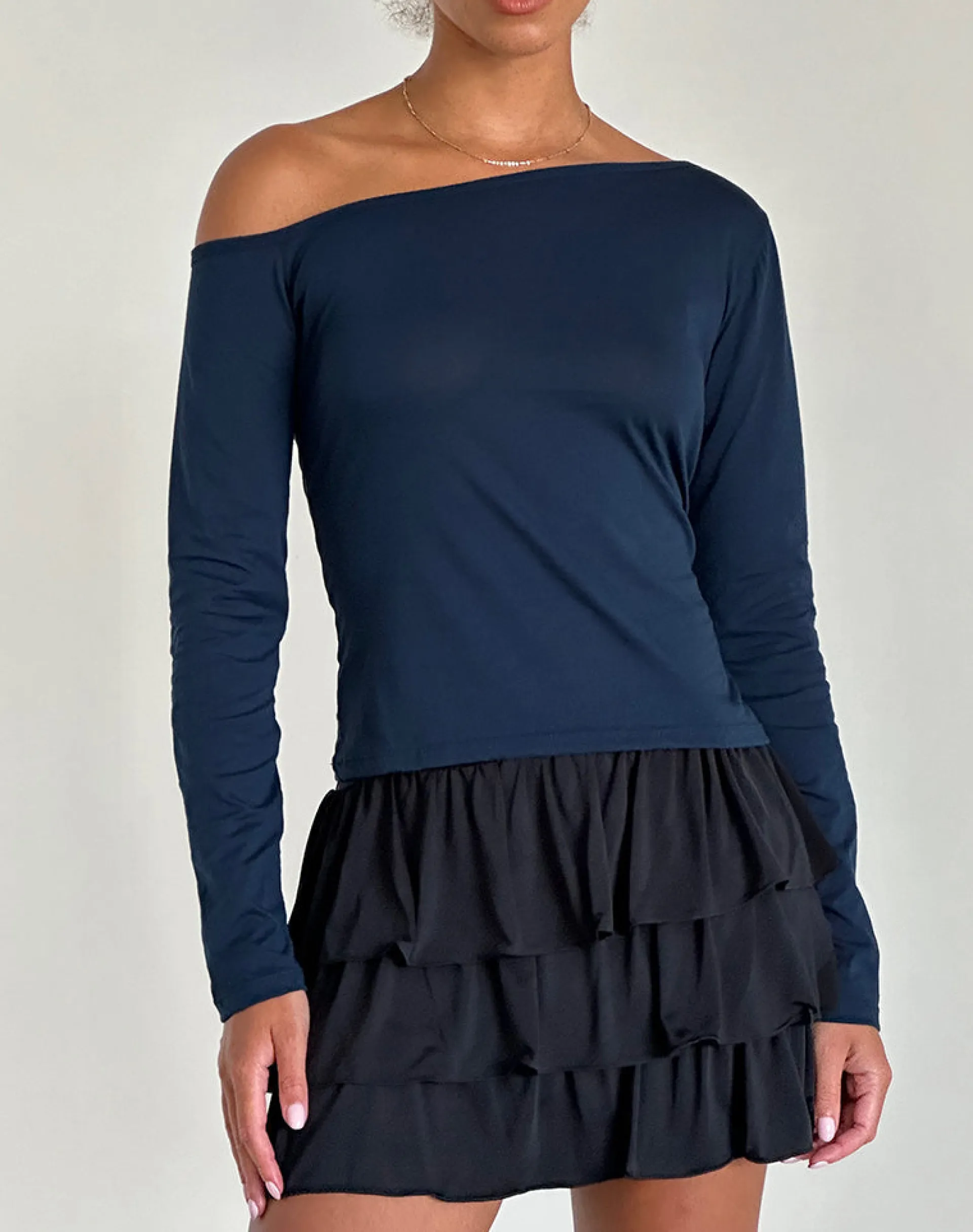 Motel Rocks Basics | Basic Tops-Ledez Asym Slouchy Top in Navy Tissue NavyTissue