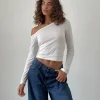 Motel Rocks Basics | Basic Tops-Ledez Asymmetric Slouchy Top in White Tissue Jersey WhiteTissueJersey