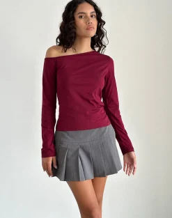 Motel Rocks Long Sleeve Tops-Ledez Asymmetric Slouchy Top in Burgundy Tissue BurgundyTissue