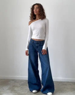 Motel Rocks Basics | Basic Tops-Ledez Asymmetric Slouchy Top in White Tissue Jersey WhiteTissueJersey