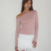 Motel Rocks Basics | Basic Tops-Ledez Asymmetrical Slouchy Top in Pink Lady Tissue PinkLadyTissue