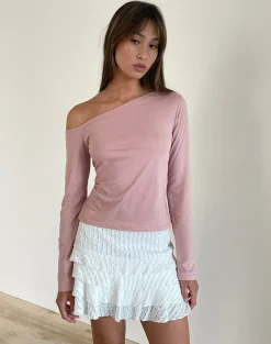 Motel Rocks Basics | Basic Tops-Ledez Asymmetrical Slouchy Top in Pink Lady Tissue PinkLadyTissue