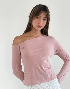 Motel Rocks Basics | Basic Tops-Ledez Asymmetrical Slouchy Top in Pink Lady Tissue PinkLadyTissue