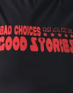 Motel Rocks Basic Tops | Vest Tops-Leen Tank Top in Black with Bad Choices, Good Stories Graphic BlackwithBadChoicesGoodStoriesGraphic