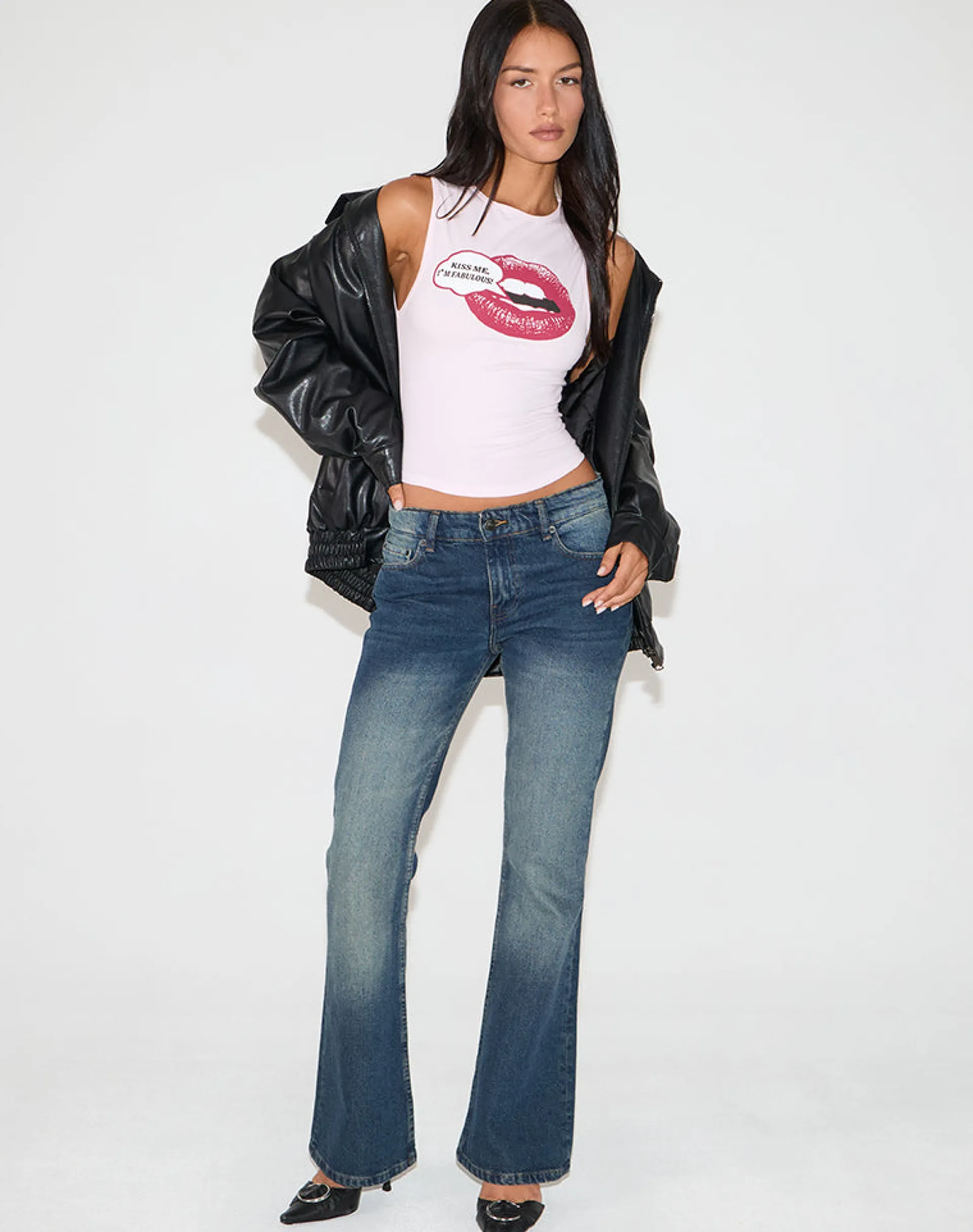 Motel Rocks Printed Tops-Leen Tank Top in Pink with Kiss Me I'm Fab Graphic PinkwithKissMeI'mFabGraphic