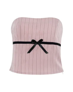 Motel Rocks Printed Tops | Going Out Tops-Leggy Tube Top in Tailoring Blush Pinstripe TailoringBlushPinstripe