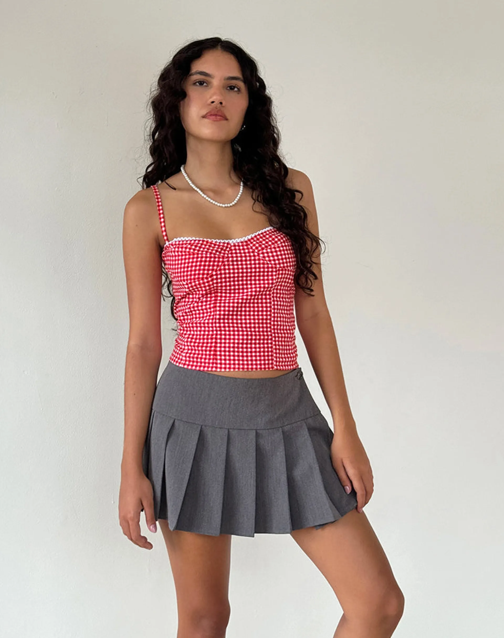 Motel Rocks Strappy Tops | Going Out Tops-Leif Cami Top in Red Gingham RedGingham