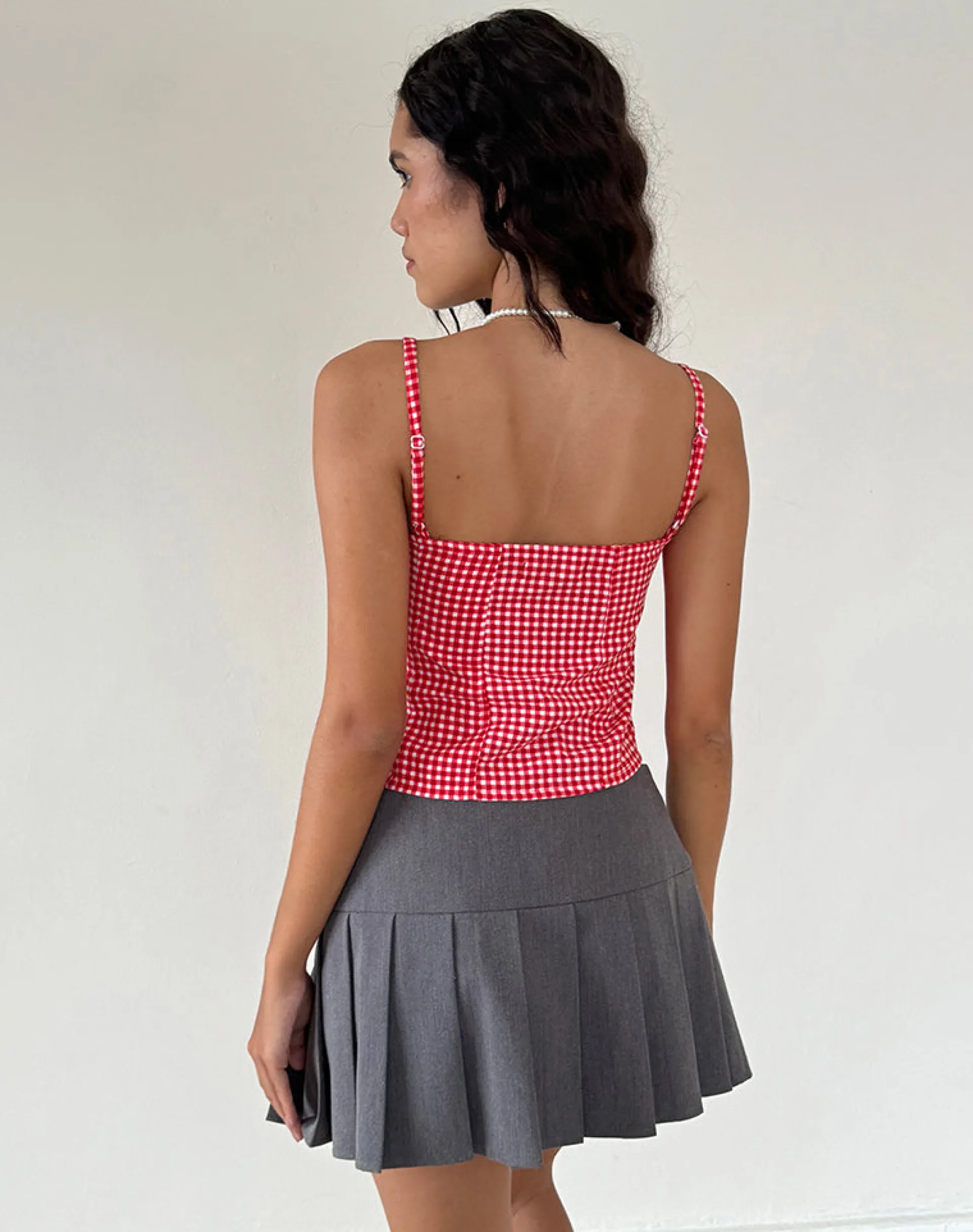 Motel Rocks Strappy Tops | Going Out Tops-Leif Cami Top in Red Gingham RedGingham