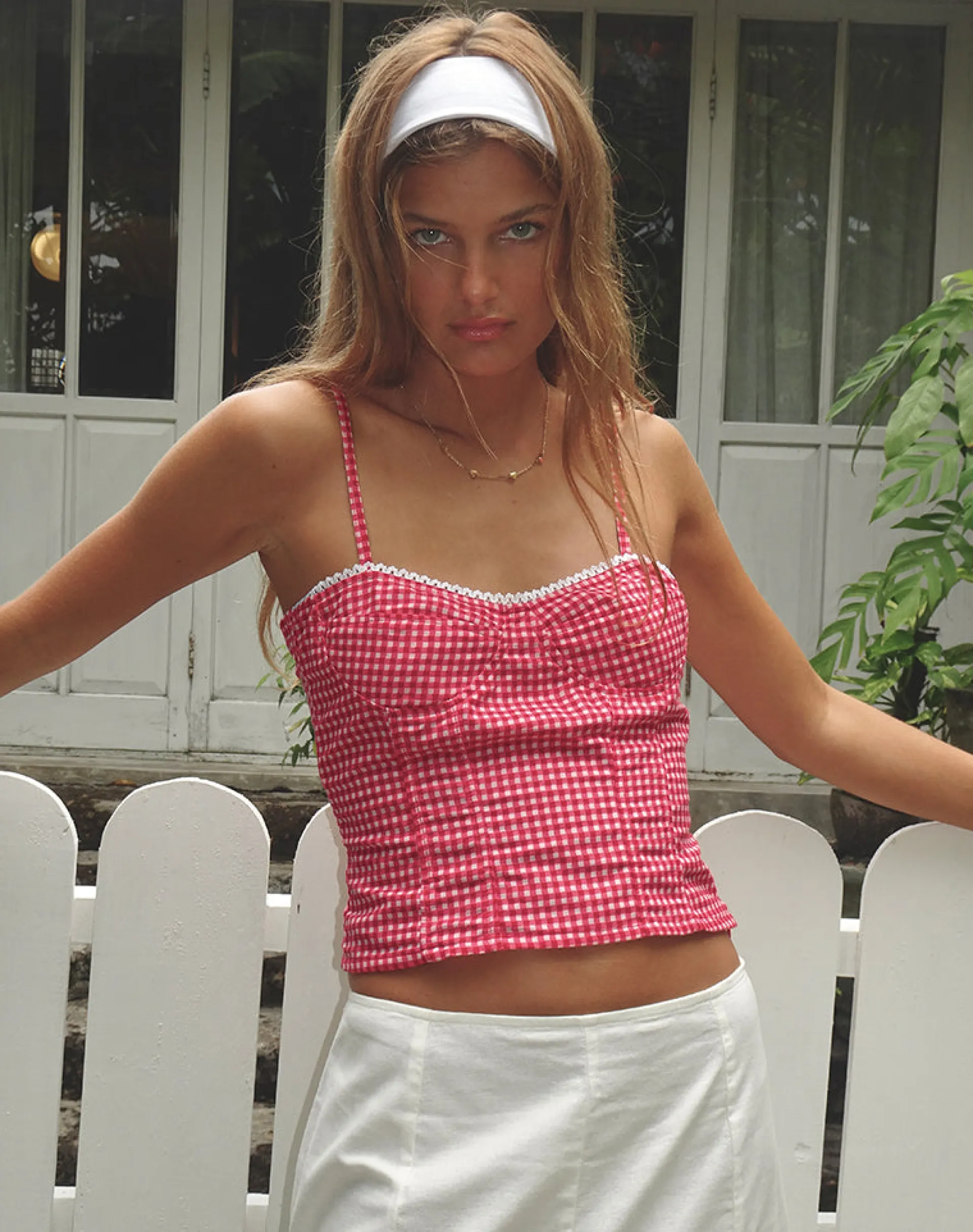 Motel Rocks Strappy Tops | Going Out Tops-Leif Cami Top in Red Gingham RedGingham