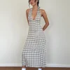 Motel Rocks Printed Dresses | Day Dresses-Lenata Halterneck Midi Dress in Pastel Blue Tartan