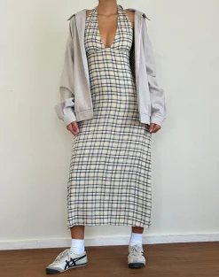 Motel Rocks Printed Dresses | Day Dresses-Lenata Halterneck Midi Dress in Pastel Blue Tartan
