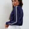 Motel Rocks Jackets-Lennon Knitted Jacket in Navy with White Stripe NavywithWhiteStripe