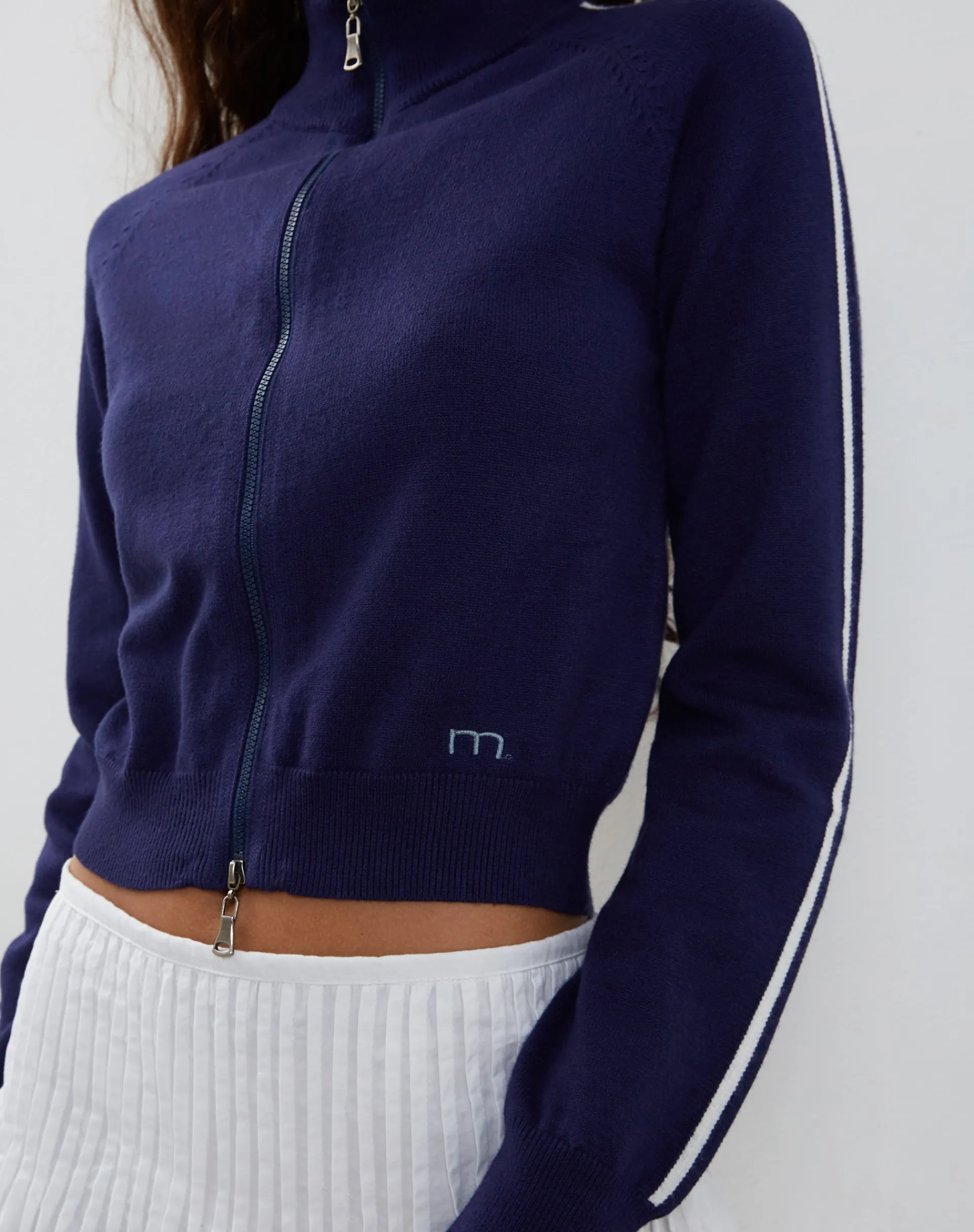 Motel Rocks Jackets-Lennon Knitted Jacket in Navy with White Stripe NavywithWhiteStripe