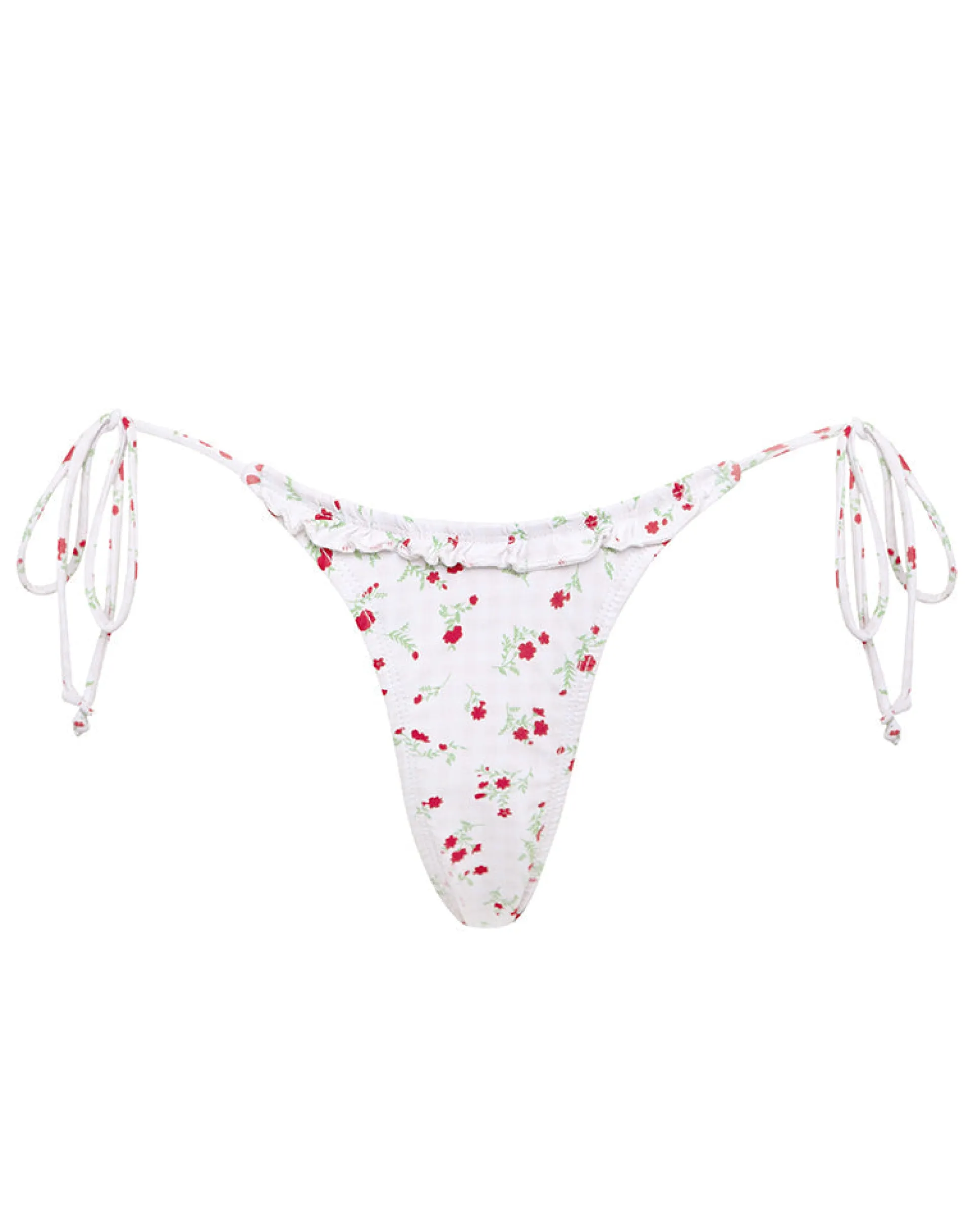 Motel Rocks Swimwear-Lentra Bikini Bottom in Red Floral Beige Gingham with Ruffle RedFloralBeigeGinghamwithRuffle