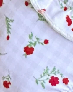 Motel Rocks Swimwear-Lentra Bikini Bottom in Red Floral Beige Gingham with Ruffle RedFloralBeigeGinghamwithRuffle