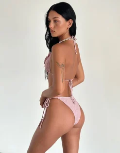 Motel Rocks Swimwear-Lentra Ruffle Bikini Bottoms in Broderie Blush Pink BroderieBlushPink