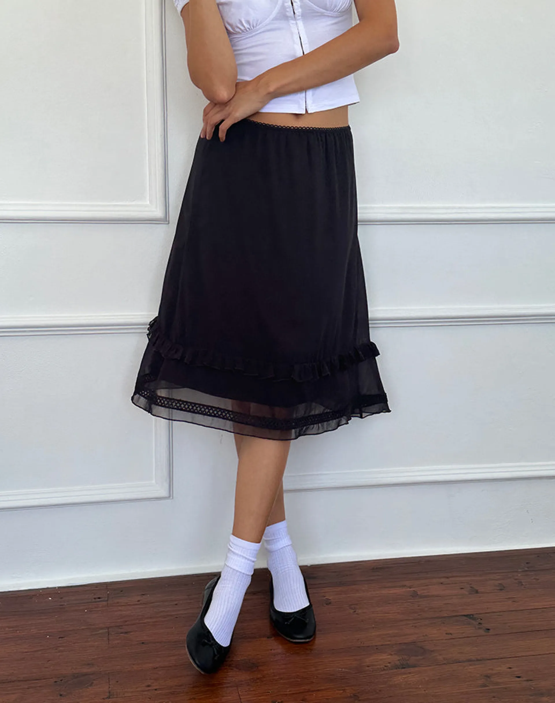 Motel Rocks A Line Skirts | Midi Skirts-Lenuta Chiffon Midi Skirt in Black