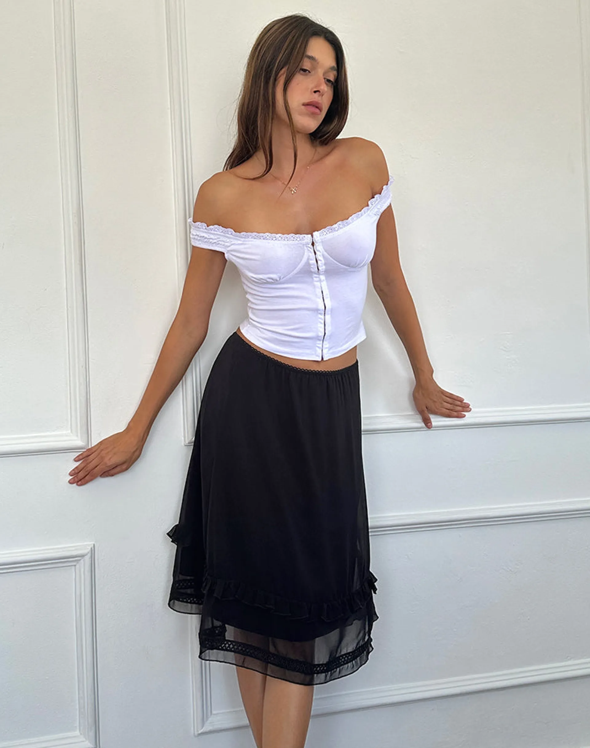 Motel Rocks A Line Skirts | Midi Skirts-Lenuta Chiffon Midi Skirt in Black