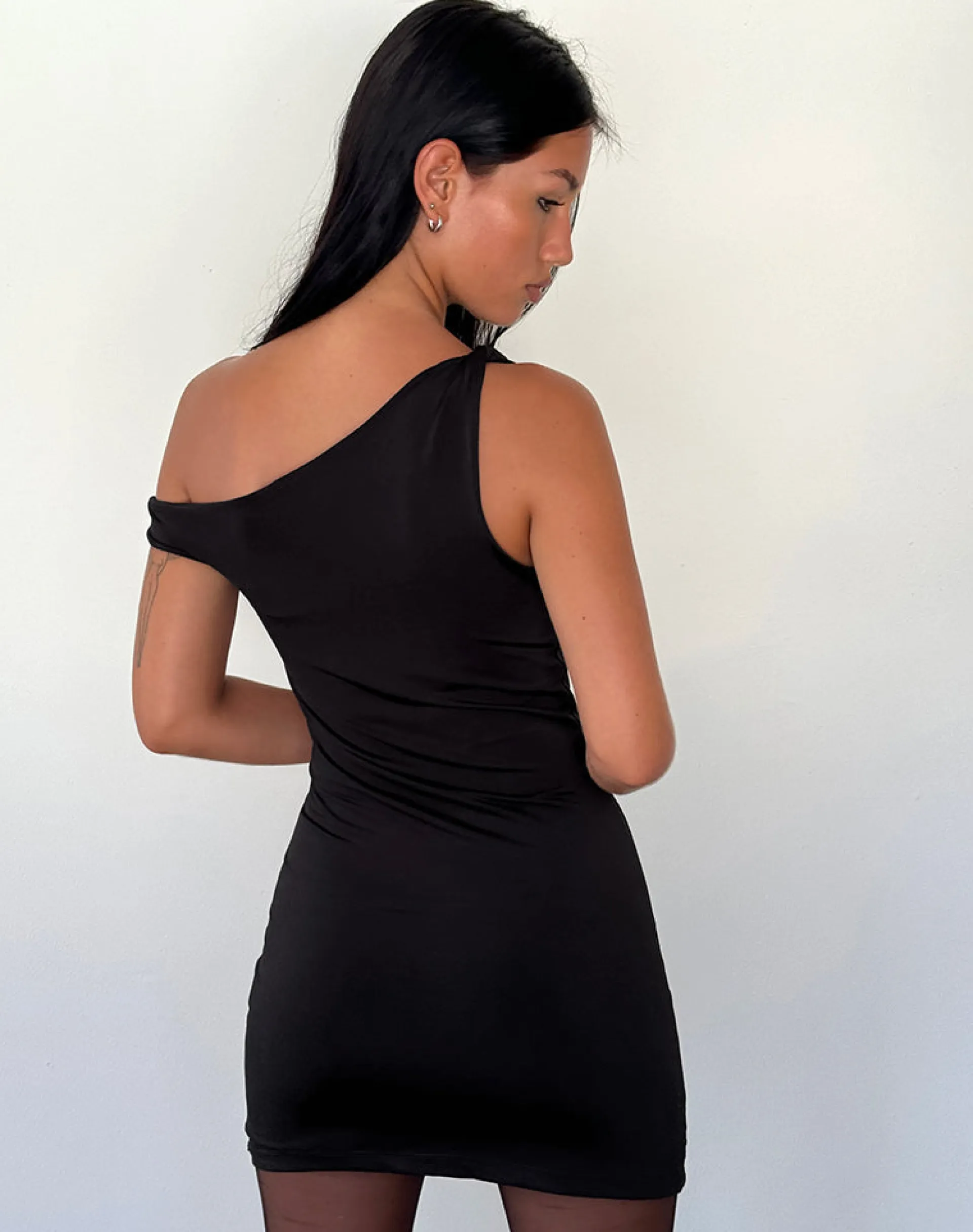 Motel Rocks Bodycon Dresses | Party Dresses-Leona Twist Sleeve Mini Dress in Black