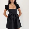 Motel Rocks Day Dresses | Little Black Dresses-Leshiana Mini Dress in Poplin Black poplinblack