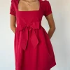 Motel Rocks Day Dresses | Mini Dresses-Leshiana Mini Dress in Poplin Adrenaline Red PoplinAdrenalineRed