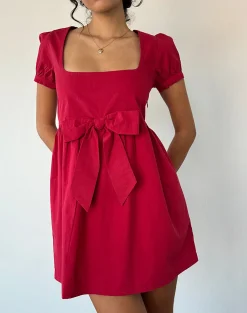 Motel Rocks Day Dresses | Mini Dresses-Leshiana Mini Dress in Poplin Adrenaline Red PoplinAdrenalineRed