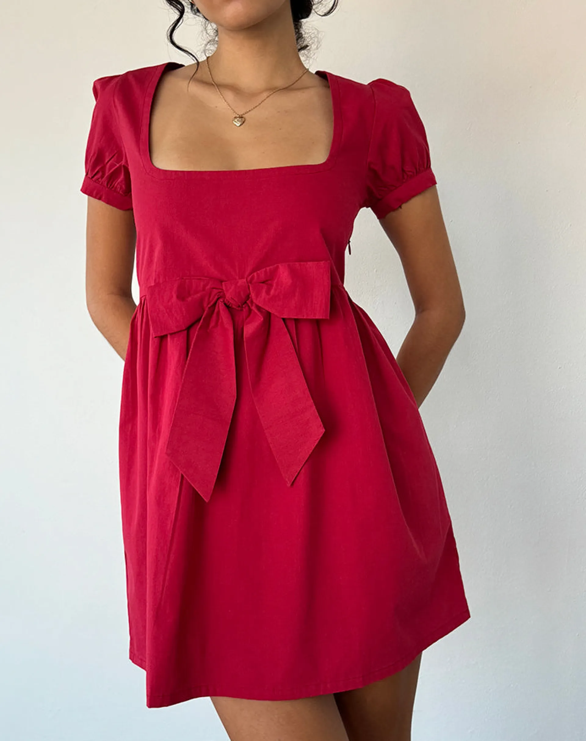 Motel Rocks Day Dresses | Mini Dresses-Leshiana Mini Dress in Poplin Adrenaline Red PoplinAdrenalineRed