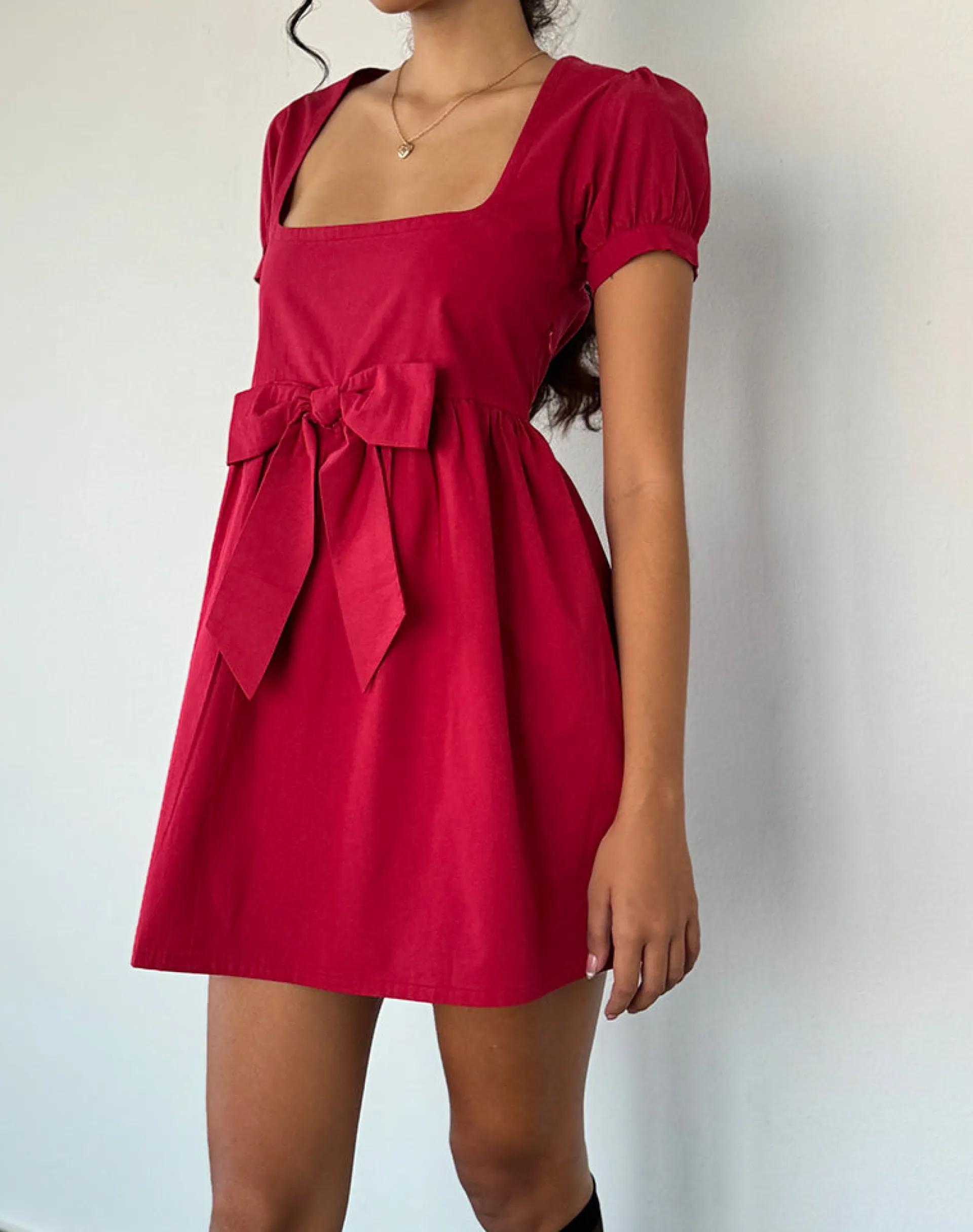 Motel Rocks Day Dresses | Mini Dresses-Leshiana Mini Dress in Poplin Adrenaline Red PoplinAdrenalineRed