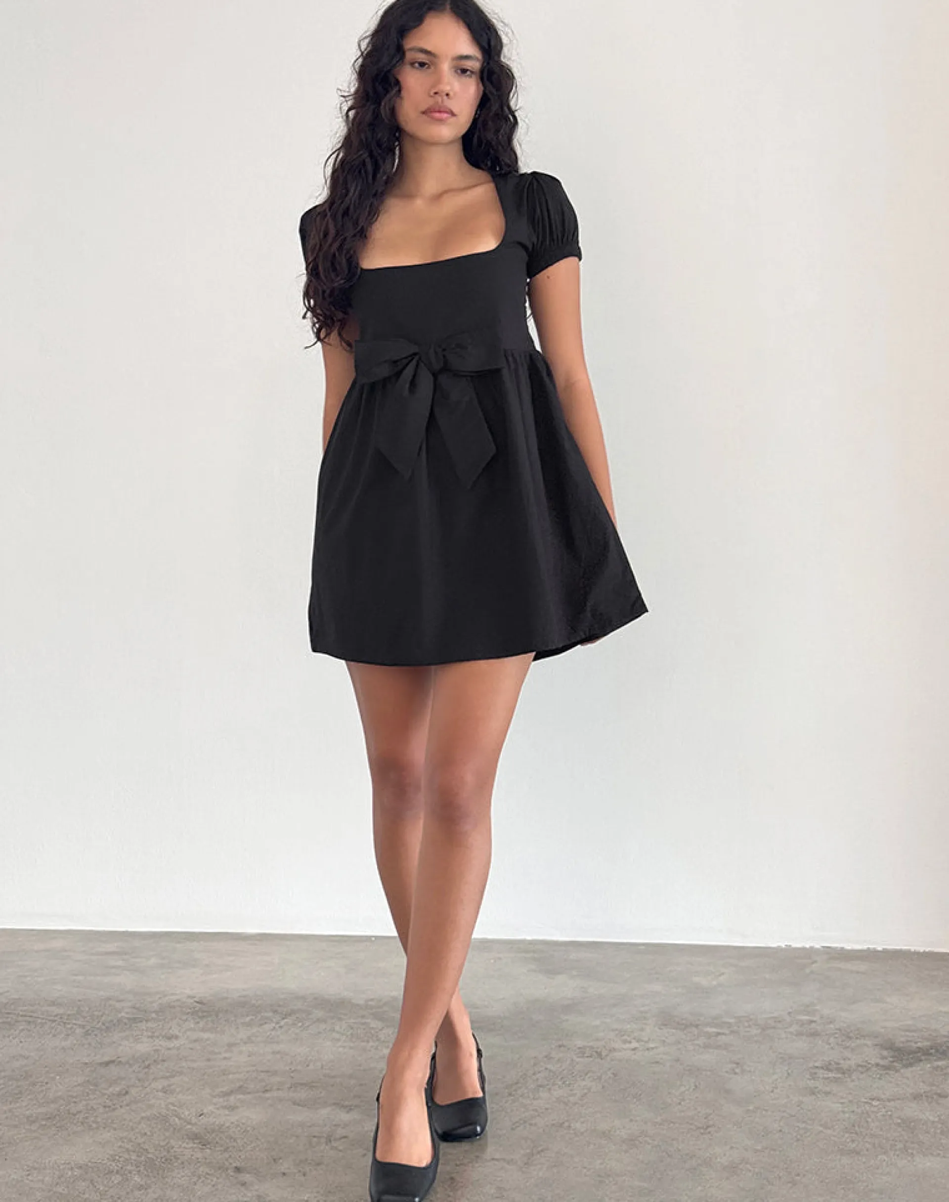 Motel Rocks Day Dresses | Little Black Dresses-Leshiana Mini Dress in Poplin Black poplinblack