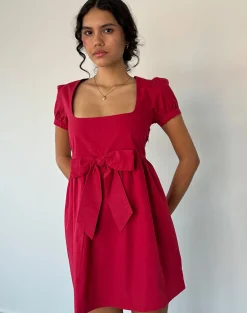 Motel Rocks Day Dresses | Mini Dresses-Leshiana Mini Dress in Poplin Adrenaline Red PoplinAdrenalineRed