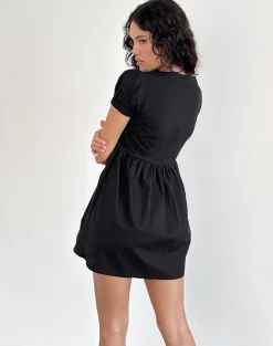 Motel Rocks Day Dresses | Little Black Dresses-Leshiana Mini Dress in Poplin Black poplinblack