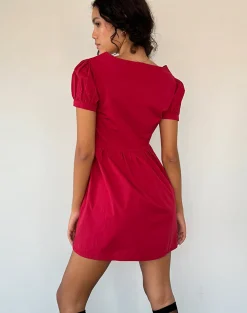 Motel Rocks Day Dresses | Mini Dresses-Leshiana Mini Dress in Poplin Adrenaline Red PoplinAdrenalineRed