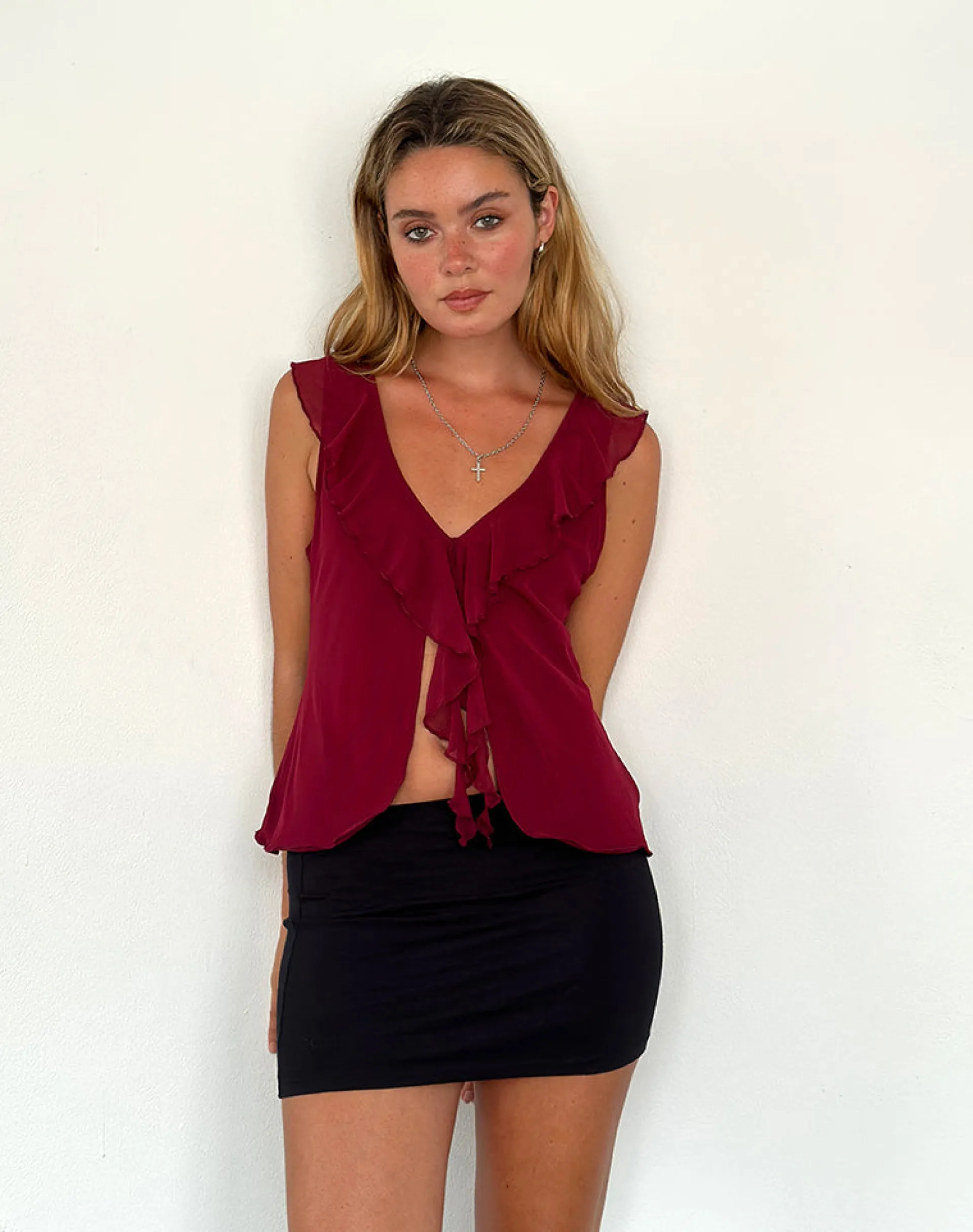 Motel Rocks Strappy Tops | Going Out Tops-Leviosa Butterfly Top in Deep Burgundy DeepBurgundy