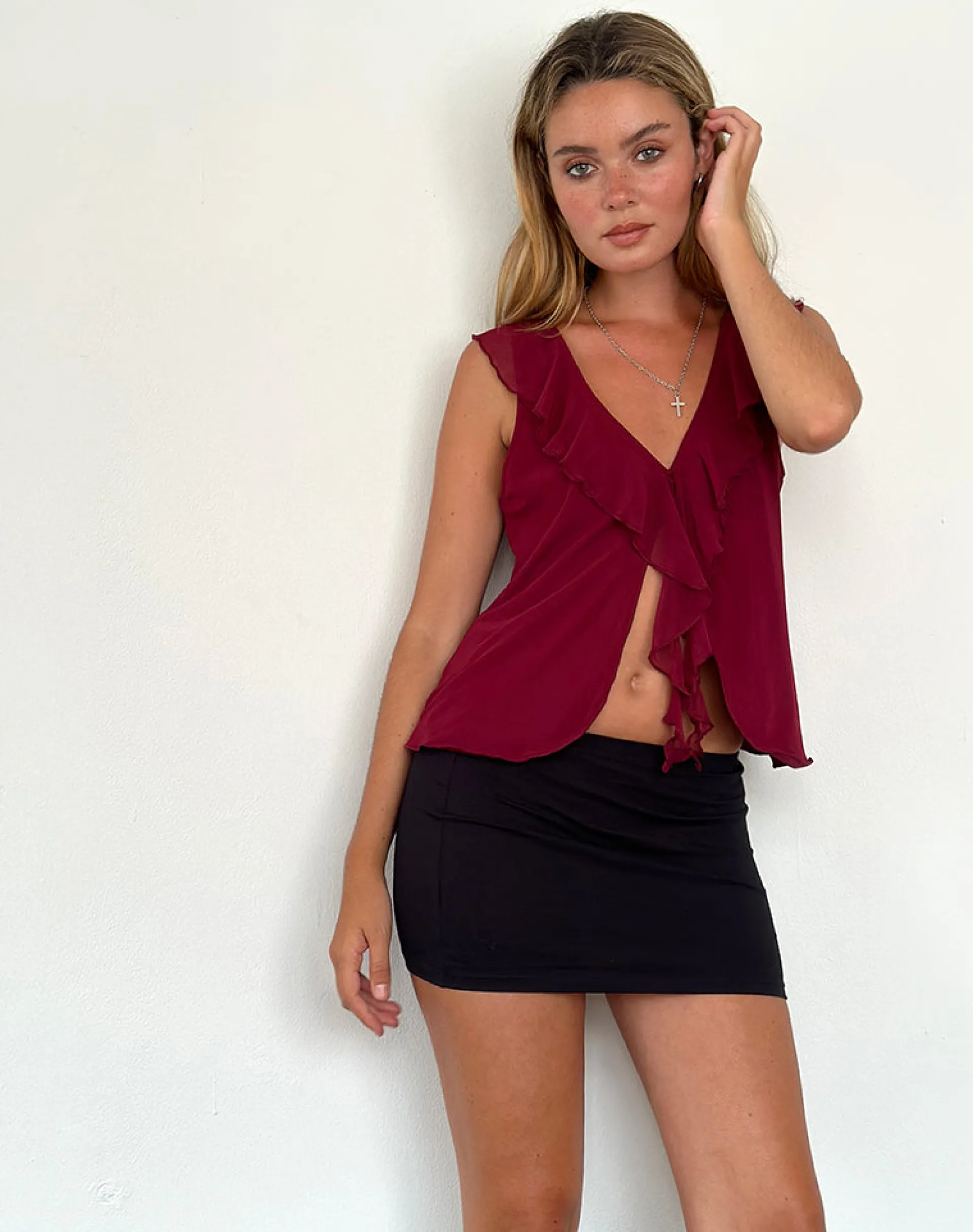 Motel Rocks Strappy Tops | Going Out Tops-Leviosa Butterfly Top in Deep Burgundy DeepBurgundy