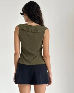 Motel Rocks Printed Tops | Strappy Tops-Leviosa Butterfly Top In Mesh Moss Green MeshMossGreen