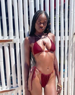 Motel Rocks Swimwear-Leyna Beaded Bikini Bottom in Burgundy