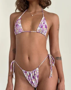 Motel Rocks Swimwear-Leyna Bikini Bottom in Bright Floral Orange and Purple BrightFloralOrangeandPurple