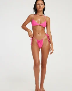 Motel Rocks Swimwear-Leyna Bikini Bottom in Hot Pink HotPink