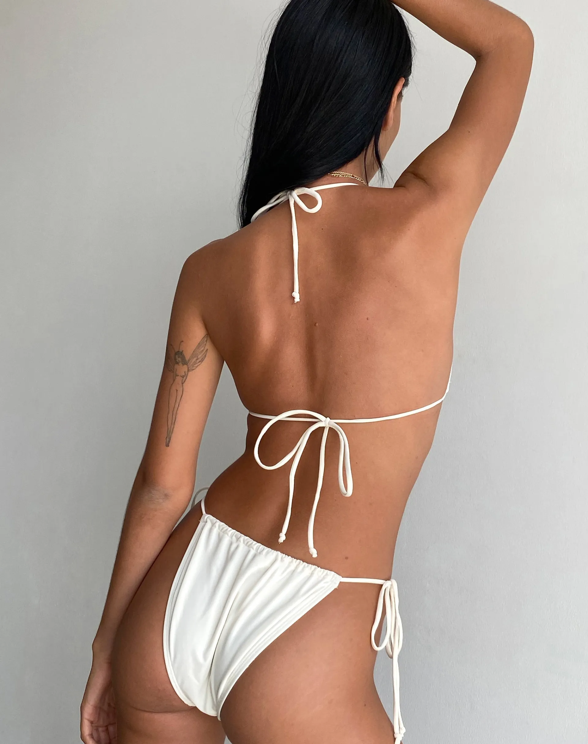 Motel Rocks Swimwear-Leyna Bikini Bottom in Ivory with Black Bow ivorywithblack