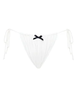 Motel Rocks Swimwear-Leyna Bikini Bottom in Ivory with Black Bow ivorywithblack